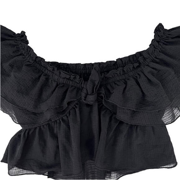 Zara Ruffled Off Shoulder Black Crop Top Size Medium Festival Casual Summer - Picture 2 of 15